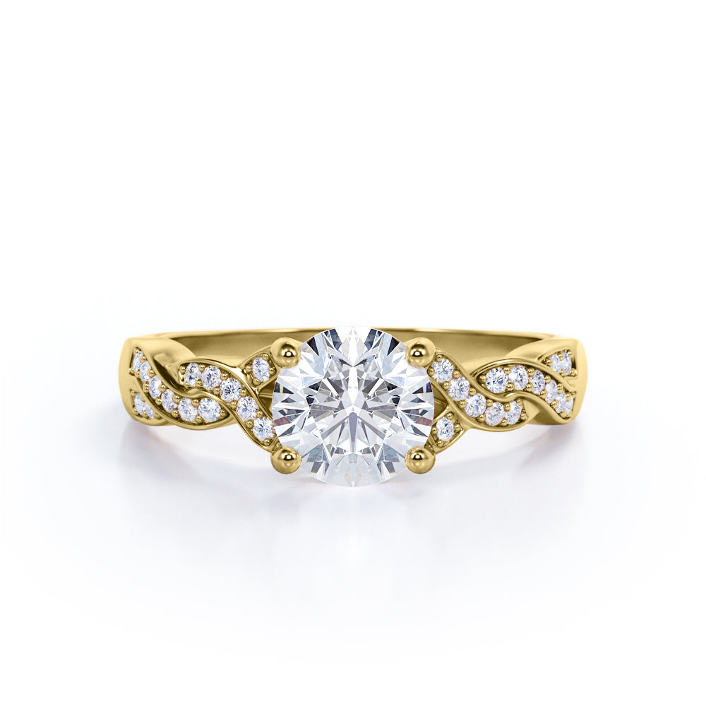 1.50 Carat Round Cut Moissanite And Diamond Solitaire Engagement Ring In White Gold