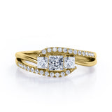 Shared Prongs 1 carat Princess Moissanite and Diamond Split Shank Band Engagement Ring in Rose Gold