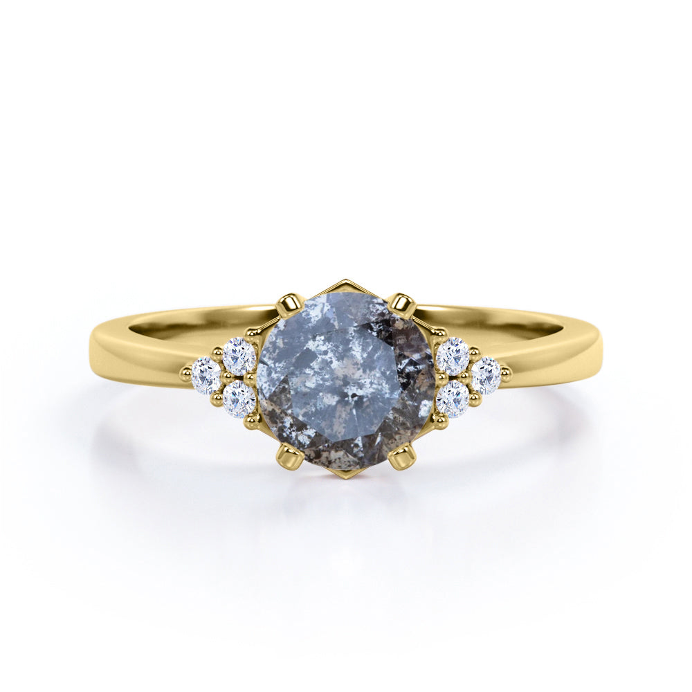 Seven Stone 0.60 Ct Round Salt and Pepper Diamond Engagement Ring