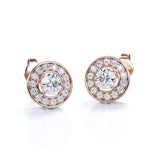 Circle Channel Set 1.20 Carat Round Cut Certified Moissanite and Diamond Hidden Halo Stud Earrings in Rose Gold