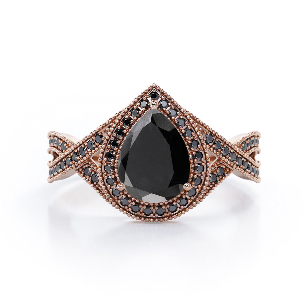 1.5 ct Teardrop Lab Black Diamond Halo Infinity Engagement Ring