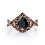 1.5 ct Teardrop Lab Black Diamond Halo Infinity Engagement Ring