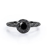 Twirl Halo - 1.35 TCW Round Shaped Lab Created Black Diamond - Twisted Pave Engagement Ring in White Gold
