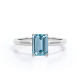 1 Carat emerald cut Aquamarine Solitaire Engagement Ring in White Gold