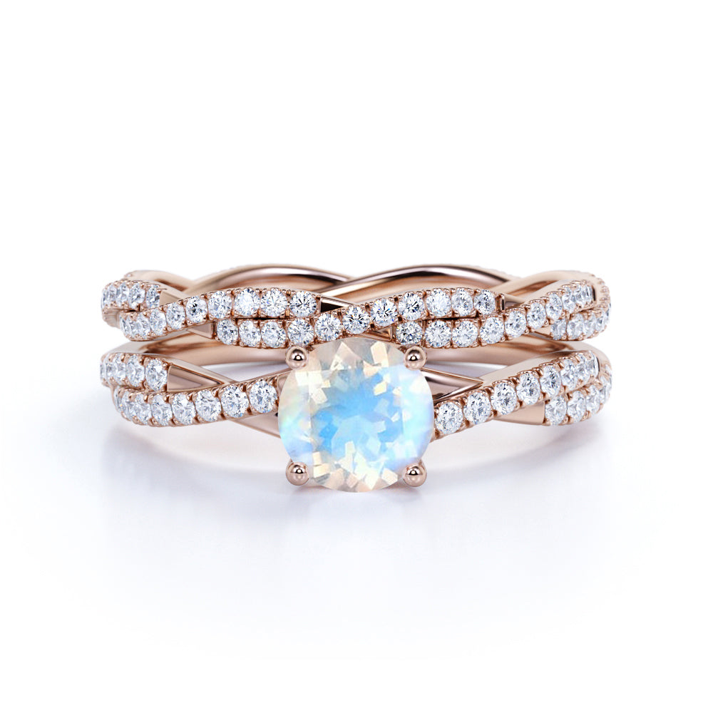 1.75 ct Round Rainbow Moonstone Infinity Wedding Set