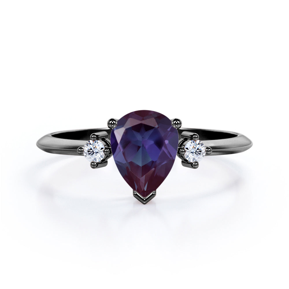 Trilogy 1.10 Carat Tear Drop Lab Created Alexandrite  And Diamond  Three Stone Engagement Ring In White Gold