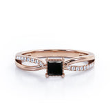Twisted and Split Pinched Shank 0.65 carat Princess Black Diamonds Elegant Engagement Ring in White Gold