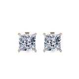 Certified - 4 Prong - 1.5 Carat Princess Cut Moissanite - Solitaire Stud Earrings - 18K Rose Gold Plating Over Silver