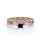 1.3 Carat Princess Cut Lab Grown Black Diamond Four Prong Infinity Bridal Set In White Gold