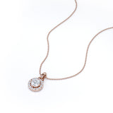 Four Prong Set Solitaire 1.10 Carat Round Certified Moissanite Hidden Halo Pendant Necklace in Rose Gold
