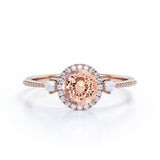 Hand Made 1.25 Carat Round Cut Peach Morganite and Diamond Engagement Ring in 10k White Gold Vintage Ring