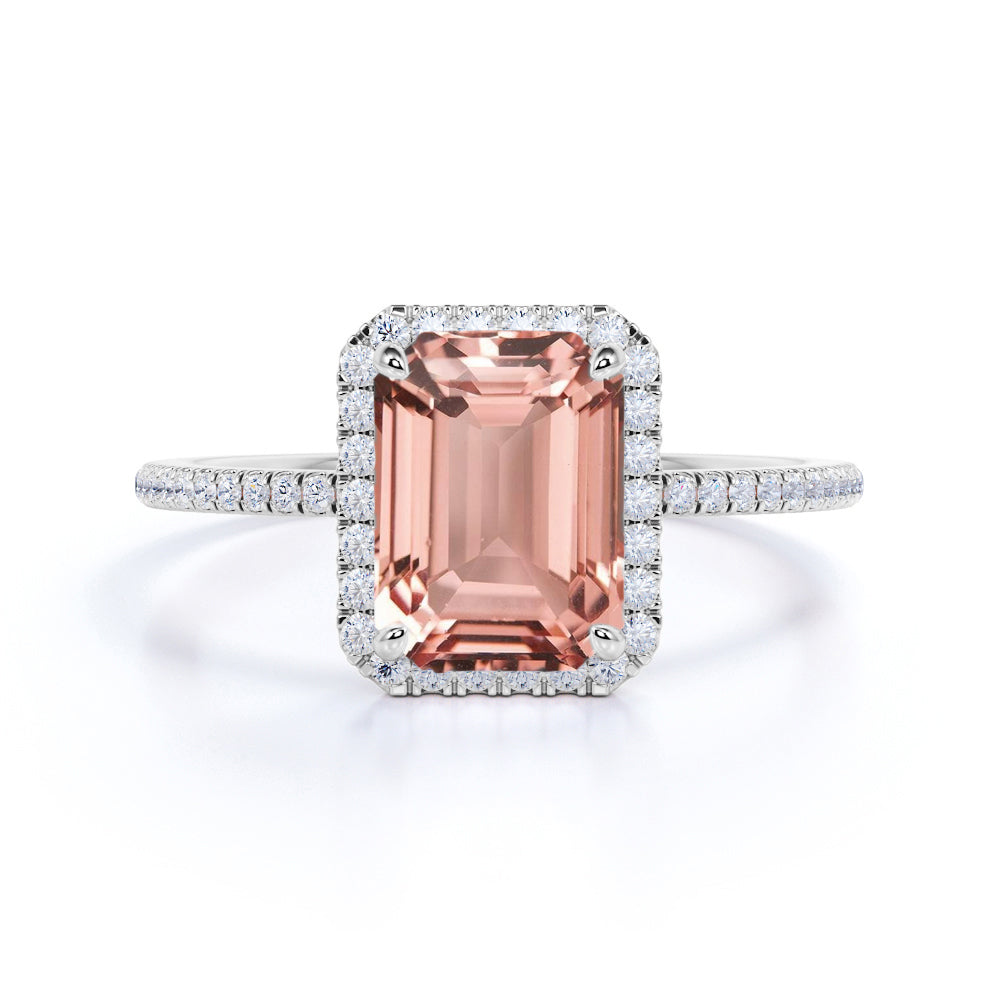 1.50 ct Emerald Peach Pink Morganite Halo Engagement Ring