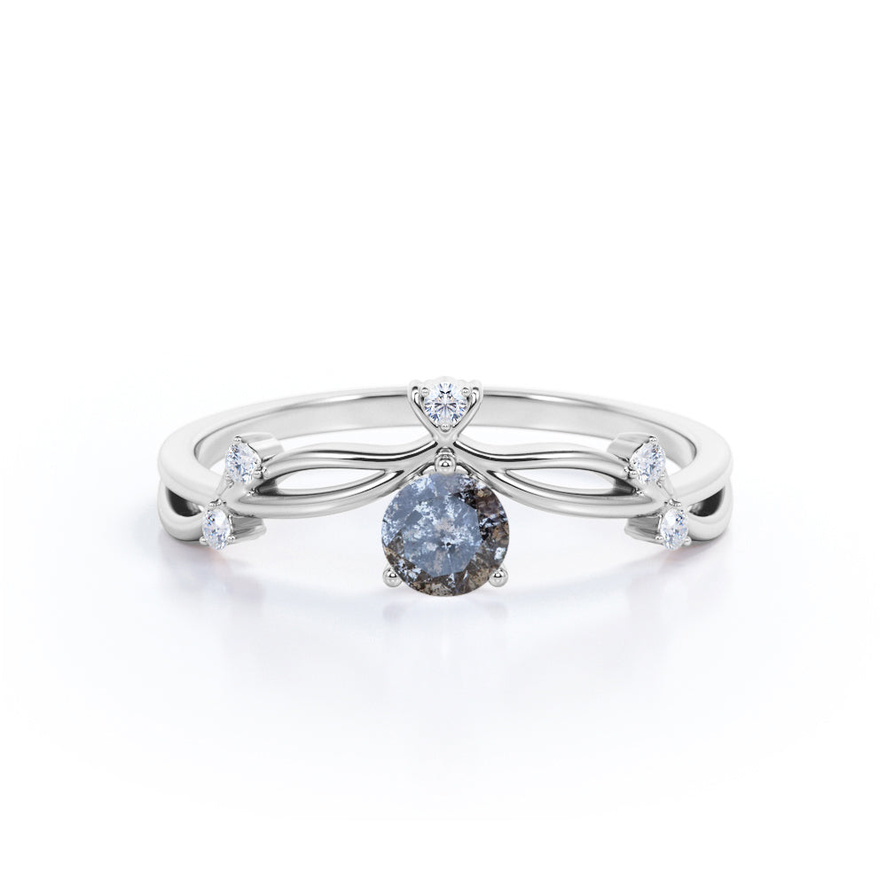 Crown 0.65 Ct Round Salt and Pepper Diamond Engagement Ring