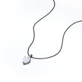 Delicate 1.05 Carat Heart Shaped Ethopian Opal and Diamond Three Prong Pendant Necklace In White Gold For Her.