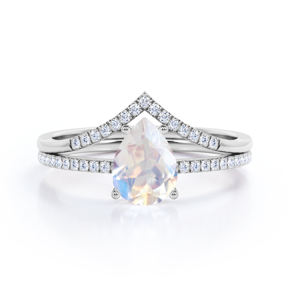 0.8 ct Pear Moonstone Pave Bridal Set