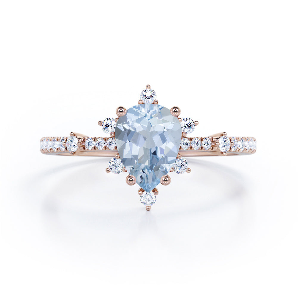 Snowflake 0.7 carat Pear Aquamarine and Diamond Classic Engagement Ring in White Gold