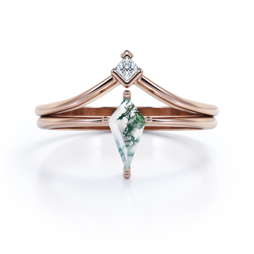 Solitaire 1 Ct Kite Cut Green Moss Agate Bridal Set