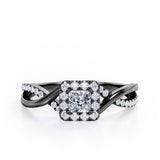 1.25 Carat Princess Cut Moissanite and diamond - Half Crossover Pave - Halo Engagement Ring in White Gold