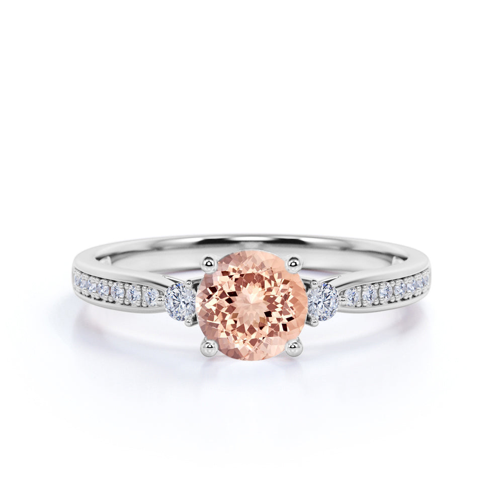 1.25 ct Round Peach Morganite Pave Engagement Ring