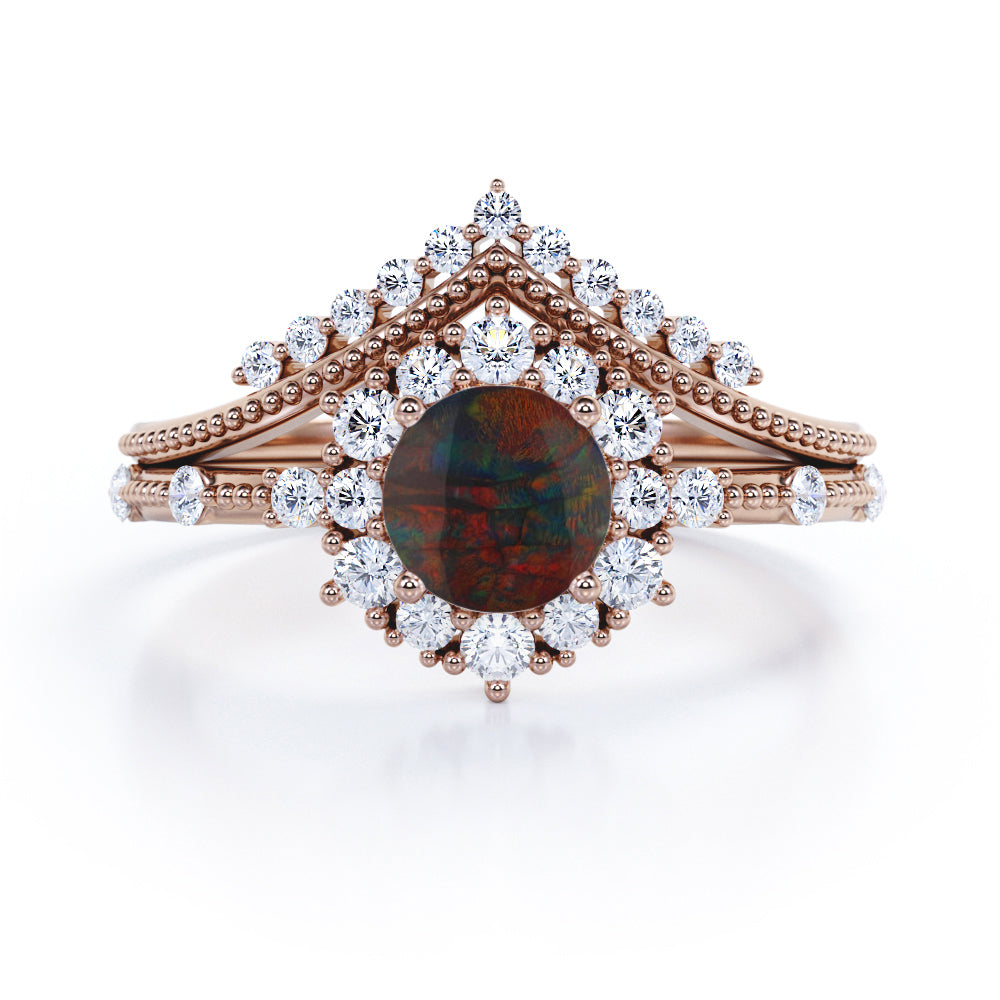 Tiara 1.40 Ct Round Cut Lab Created Black Opal Bridal Set