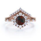 Tiara 1.40 Ct Round Cut Lab Created Black Opal Bridal Set