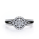 Double Halo Cluster 1.8 Carat Round-Shaped Moissanite and diamond Split-Shaked Milgrain Pave Engagement Ring in Rose Gold