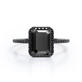 Halo-Style 1.5 TCW Emerald Cut Lab Created Black Diamond Engagement Ring with Pave Accents in White Gold