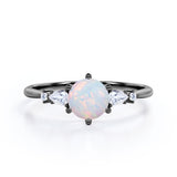 Tapered Six Prong 1.20 Carat Brilliant Round Cut Fiery Opal And Diamond Five Stone Engagement Ring In Rose Gold