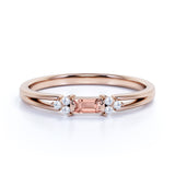 1.25 Carat Baguette Cut East West Setting Morganite and Diamond Engagement Ring in 10k Rose Gold for Women