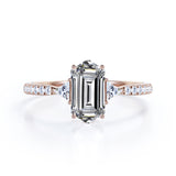 Classic Pave Pinched Shank 0.9 carat Hexagon Moissanite and Diamond Engagement Ring in White gold