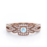 Extravaganza Milgrain Bordered - 1.45 Carat Round Brilliant Cut Moonstone and diamond - Halo Pave Channel Engagement Ring in White Gold