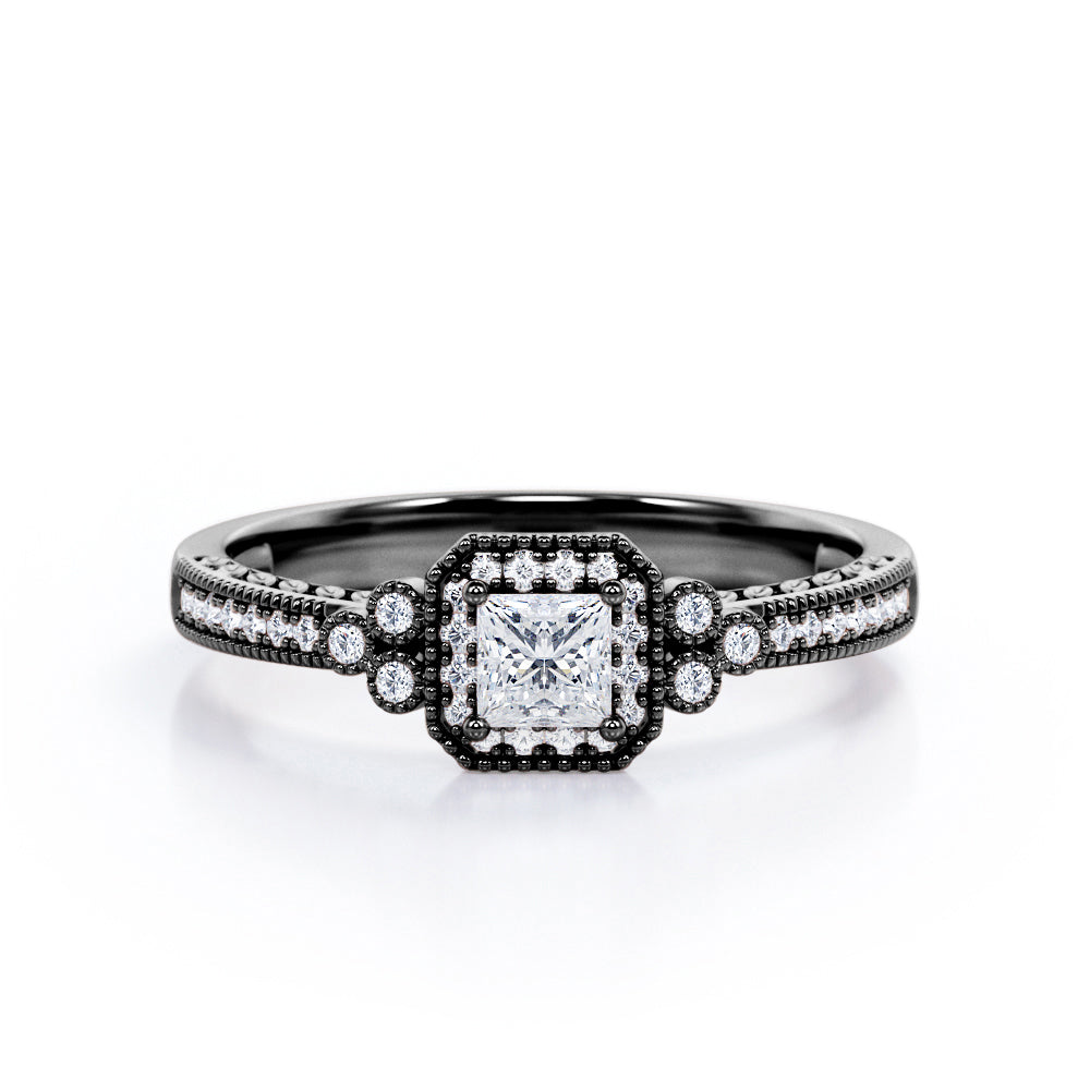 Certified Vintage 1 Ct Princess Lab Diamond Engagement Ring