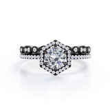 Certified 1 Ct Round Lab Diamond Art Deco Wedding Ring Set