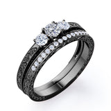 1.25 Carat Round Cut Near Colorless Moissanite And Diamond Three Stone Wedding Ring Set In White Gold