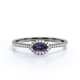 East West Setting 1.35 Carat Marquise Cut Lab Created Alexandrite And Diamond Halo Engagement Ring In White Gold