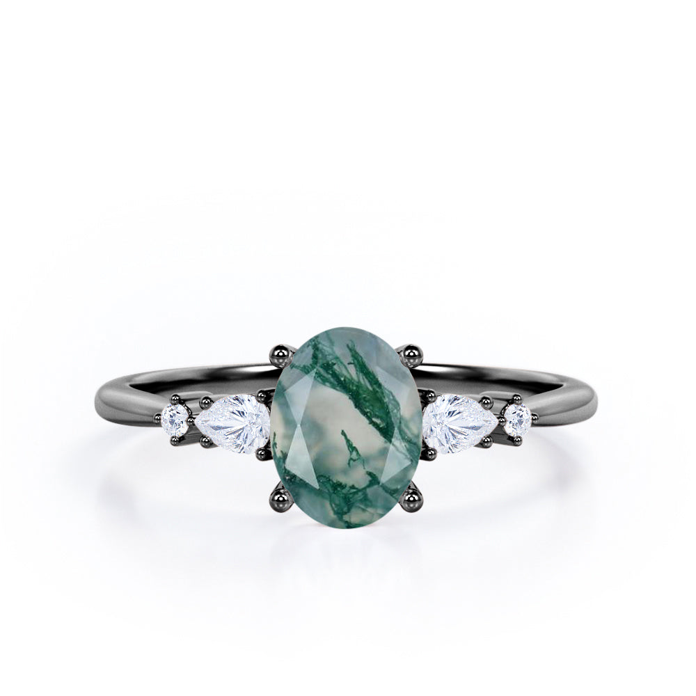 Five Stone 1.25 Carat Oval Moss Agate Engagement Ring