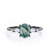 Five Stone 1.25 Carat Oval Moss Agate Engagement Ring