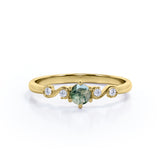 Gorgeous Scroll 0.5 carat Round Moss agate and Moissanite Engagement Ring in White Gold