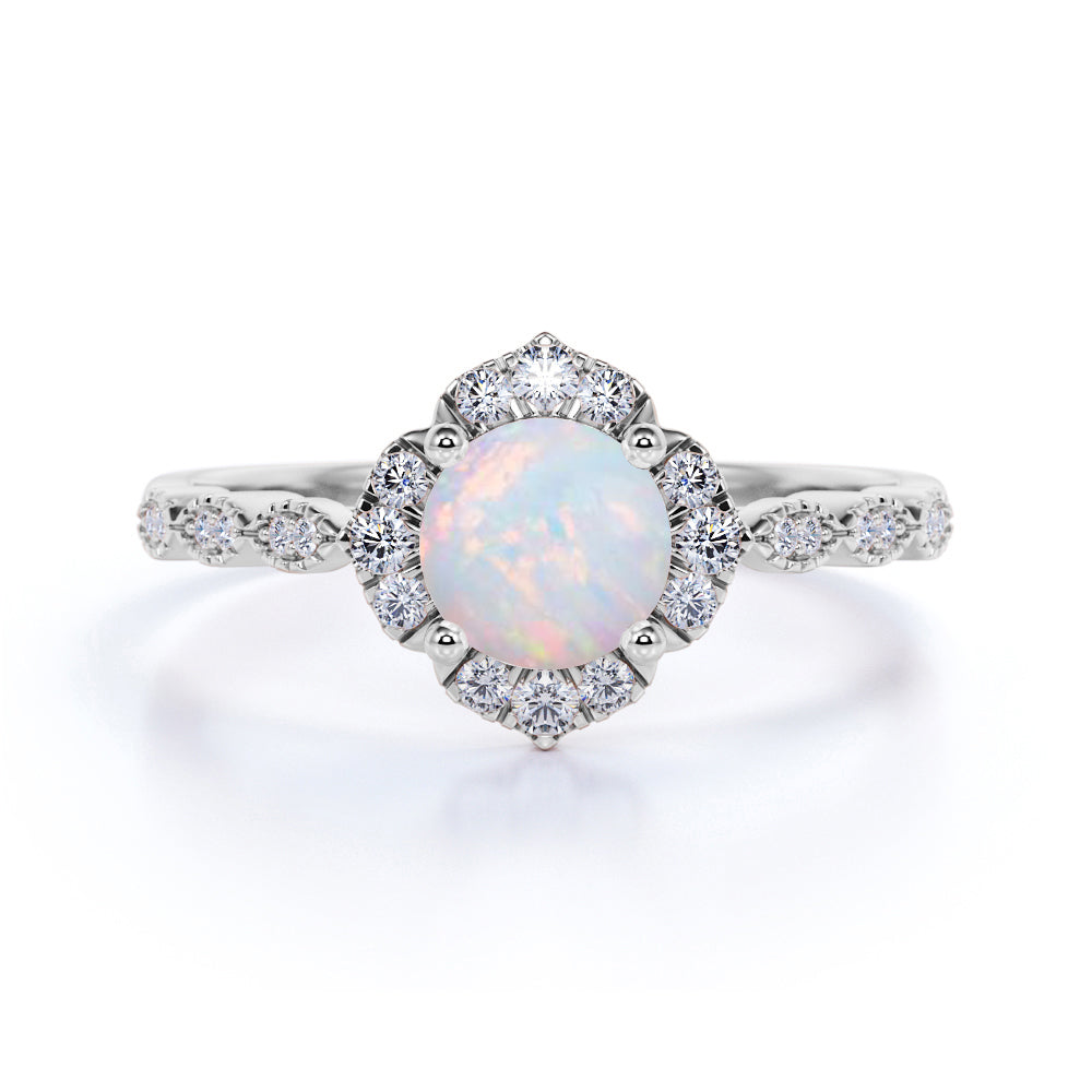 Bestselling 1.75 Carat Round Starburst Fire Opal and Diamond Antique Art Deco Engagement Ring in Rose Gold