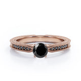 1.25 ct Round Lab Black Diamond Milgrain Engagement Ring