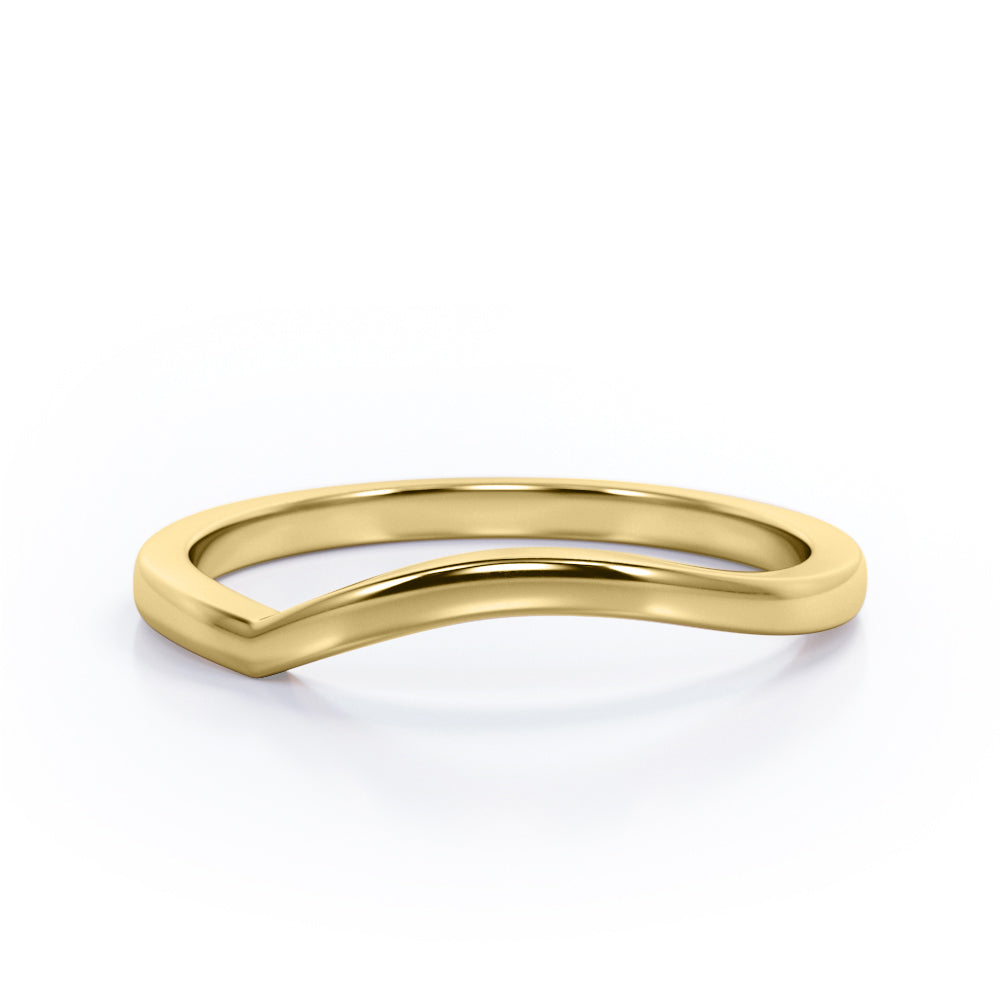 Curved Shank Wedding Band - Stackable Wedding Ring Band - Genuine Wedding Band - 10K White Gold