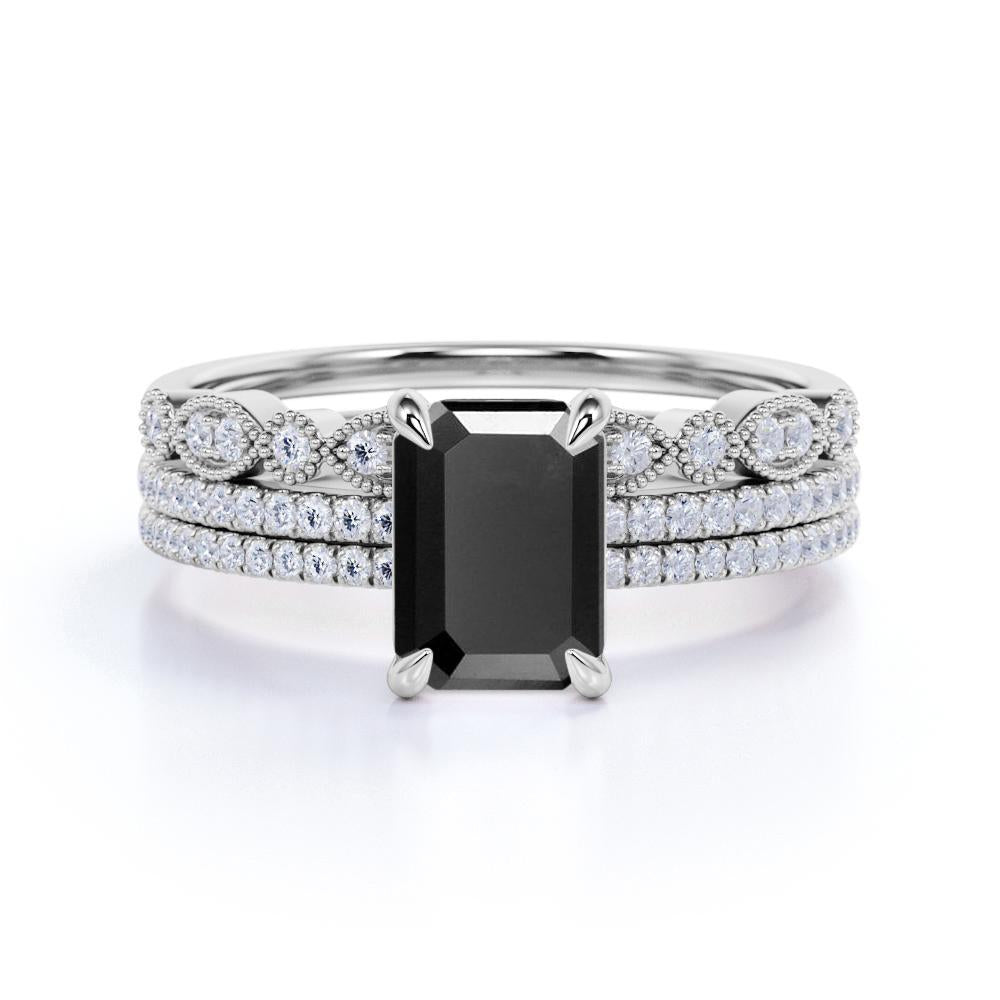 Bestselling 1.75 Carat Wedding Ring Set with Lab Black Diamond for Women in Rose Gold