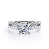 Pave 1.5 Carat Round Cut Moissanite Wedding Ring Set