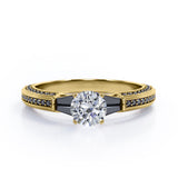 Triple Pave Channel -1.35 TCW Round Shaped Moissanite with Lab Created Black Diamond - 5 Stone Engagement Ring in Rose Gold