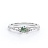 0.33 Ct Round Green Moss Agate Filigree Engagement Ring