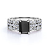 Unique antique 1.75 Carat Lab Black Diamond Trio Wedding Ring Set for Women in Rose Gold