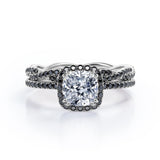 Eternity Crossover - 1.75 TCW Cushion Cut Moissanite with Lab Created Black Diamond - Halo Pave Setting Wedding Set in White Gold