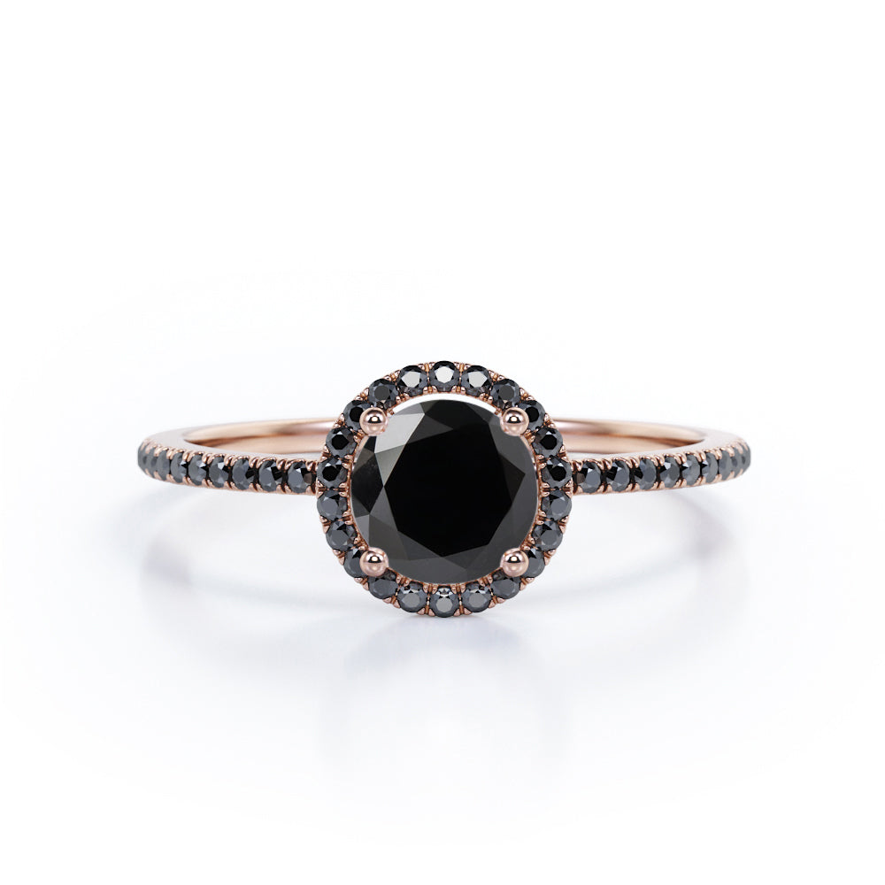 1.5 ct Round Lab Black Diamond 4-Prong Halo Engagement Ring
