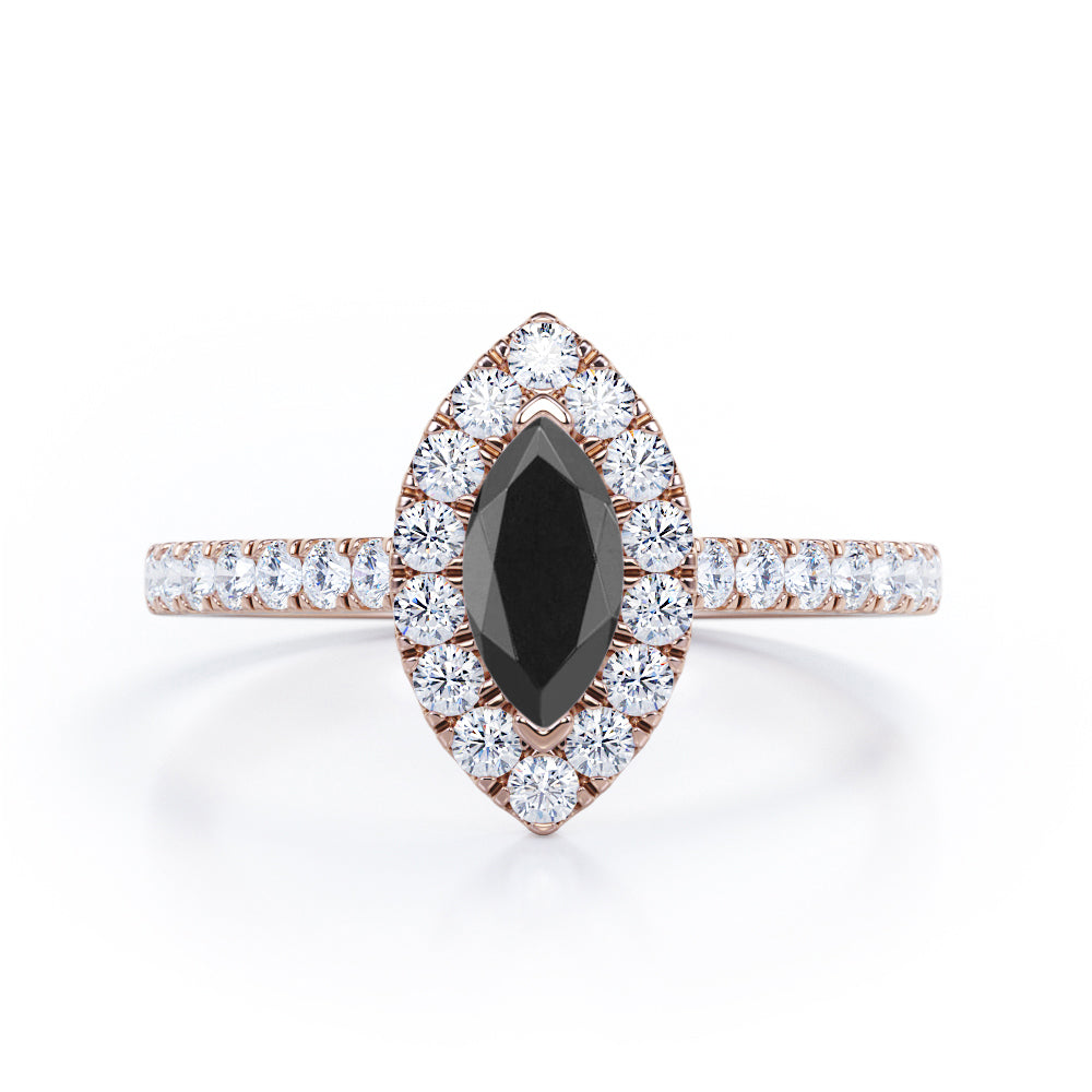 Classic Marquise 1 carat Marquise Black Diamond Engagement Ring in White Gold