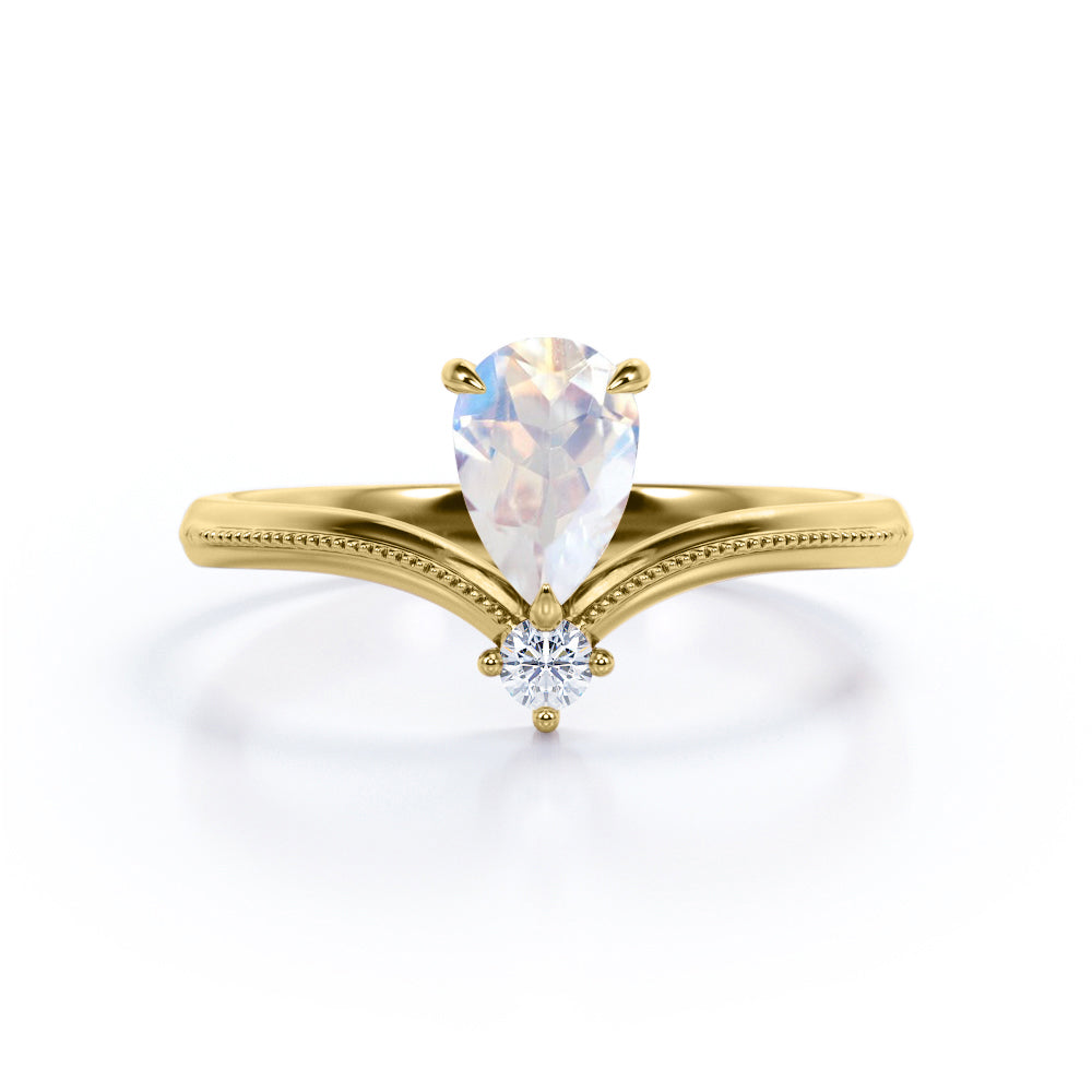 Vintage Milgrain 1 carat Pear Moonstone Nestled Engagement Ring in Rose Gold